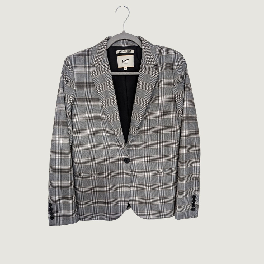 MKT Studio Savile Rock Grey Glen Plaid Single Button Blazer Jacket Size 38/US 6